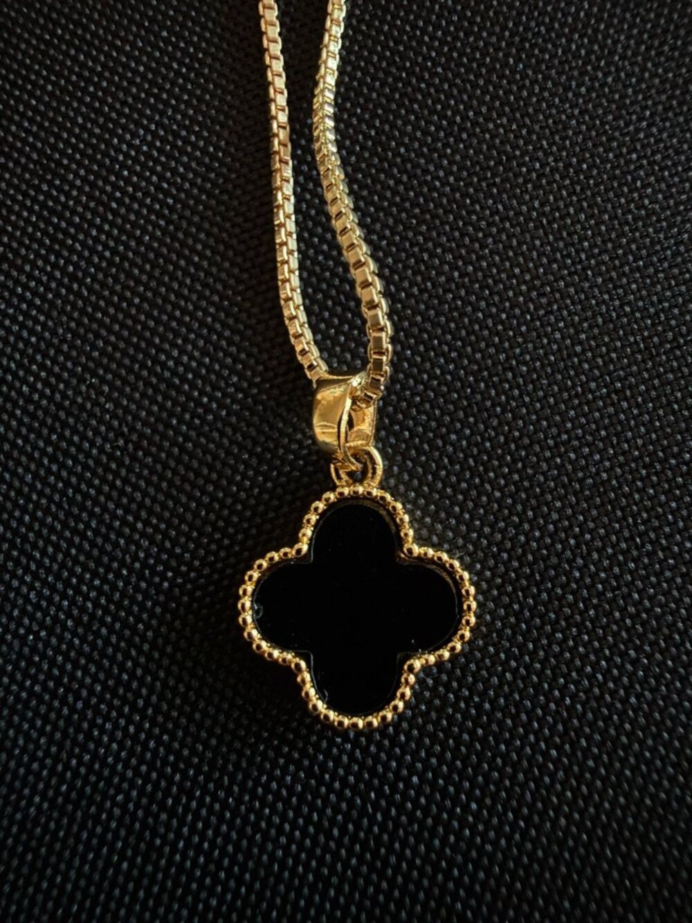 Black Clover Necklace & Bracelet Set – Gold-Tone, Reversible Pendant